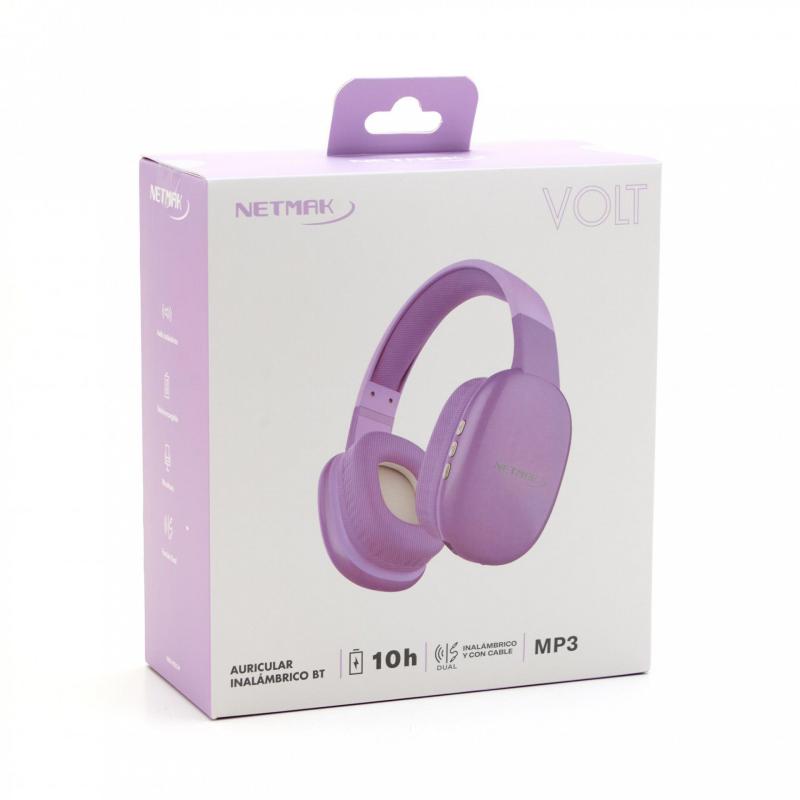 AURICULAR BLUETOOTH/CABLE NETMAK PURPLE NM-VOLT-P