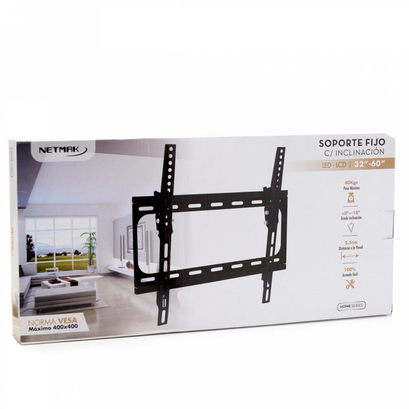 SOPORTE TV PARED FIJO C/INCLINACION  32 A 55" HASTA 40KG VESA HASTA 400*400  NETMAK NM-ST09