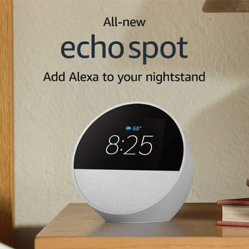 PARLANTE CON RELOJ - ASISTENTE ALEXA ECHO SPOT SPEAKER BLANCO 2 GEN 2024 (NO INCLUYE CARGADOR)