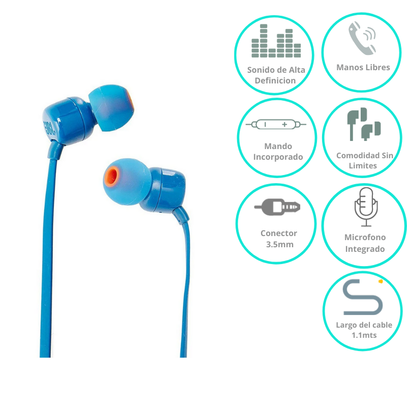 AURICULAR JBL T110 AZUL C/MIC