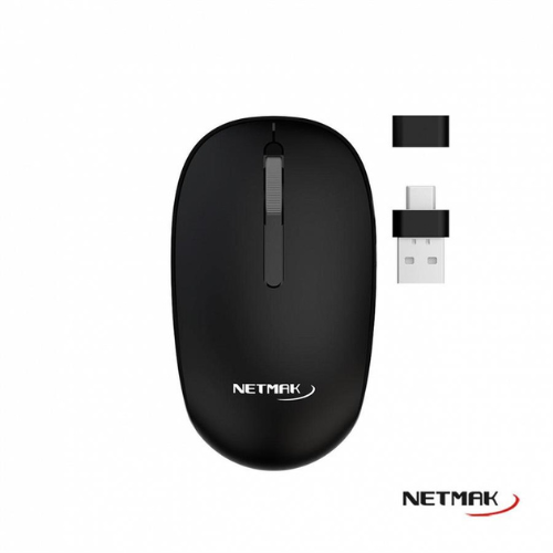 MOUSE INALAMBRICO NETMAK M660 NEGRO RECEPTOR NANO USB + USB C