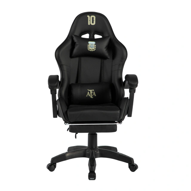 SILLA GAMER ARMADA ALIVER AFA NEGRO Y DORADO CON MASAJEADOR Y APOYA PIES MODELO 10 AL-GC9008