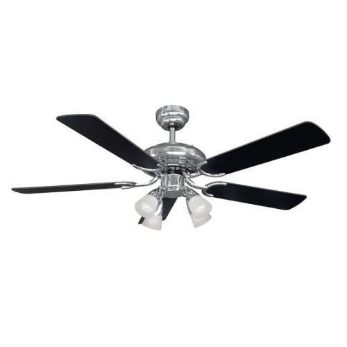 VENTILADOR DE TECHO  CON LUZ LILIANA VTHM415  5 PALAS REVERSIBLES NEGRO/GRIS  1,2MT DIAMETRO/285RPM/80W.  5 VELOCIDADES/ 4 TULIPAS DE VIDRIO  S/N