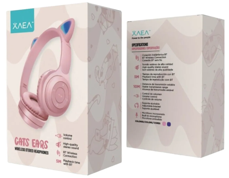 AURICULAR BLUETOOTH OREJA GATO LUZ LED ROSA MOX-708 XAEA