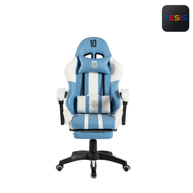 SILLA GAMER ARMADA ALIVER AFA BLANCO Y CELEST CON MASAJEADOR Y APOYA PIES E MODELO 10 AL-GC9004