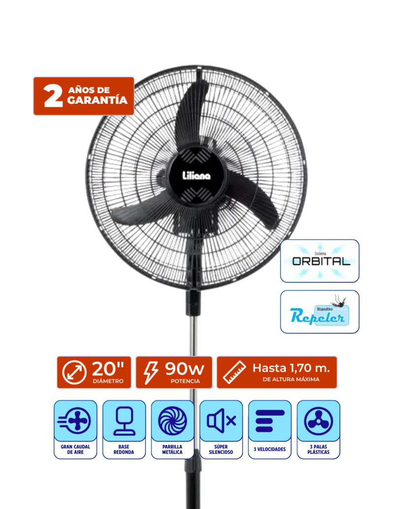 VENTILADOR DE PIE 20` 90W VPRN20 SIST ORBITAL/REPELER   LILIANA S/N