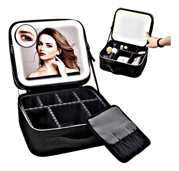 PORTA MAQUILLAJE CON ESPEJO Y LUZ LED NM-MAKEUP