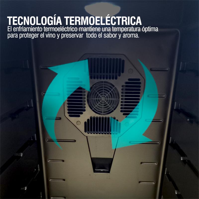 Cava para vinos Microsonic 28 botellas con estantes de madera