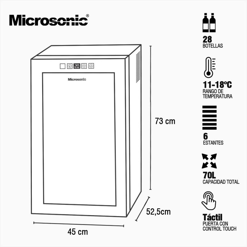 Cava para vinos Microsonic 28 botellas con estantes de madera