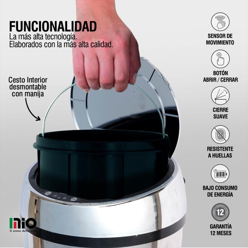 Cesto de basura automático Mio 15 litros plateado