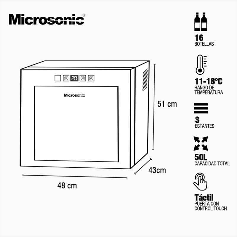 Cava para vinos Microsonic 16 botellas con estantes de madera