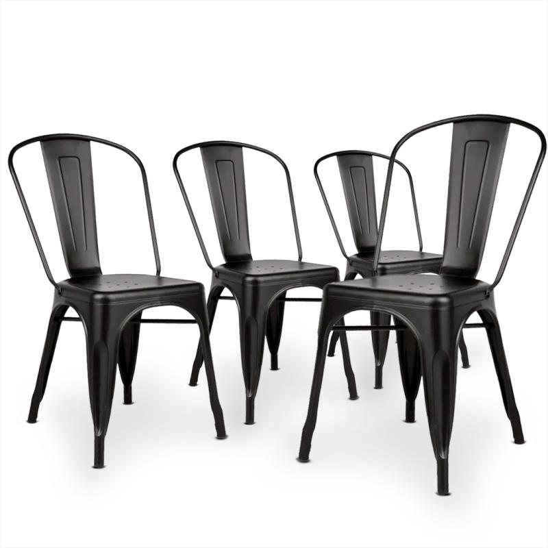Sillas Tolix vintage hierro reforzado pack X4 negro mate