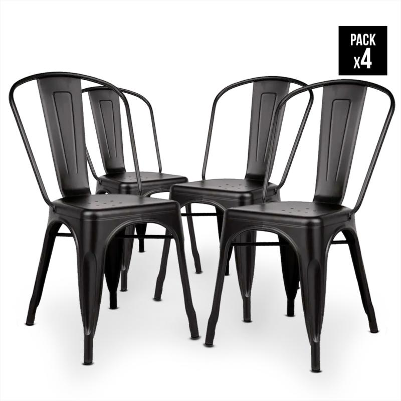 Sillas Tolix vintage hierro reforzado pack X4 negro mate